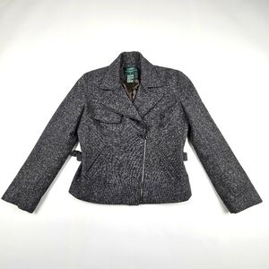 Lauren Ralph Lambswool Zip Blazer Jacket herringbone Jacquard Knit grey Sz 4P